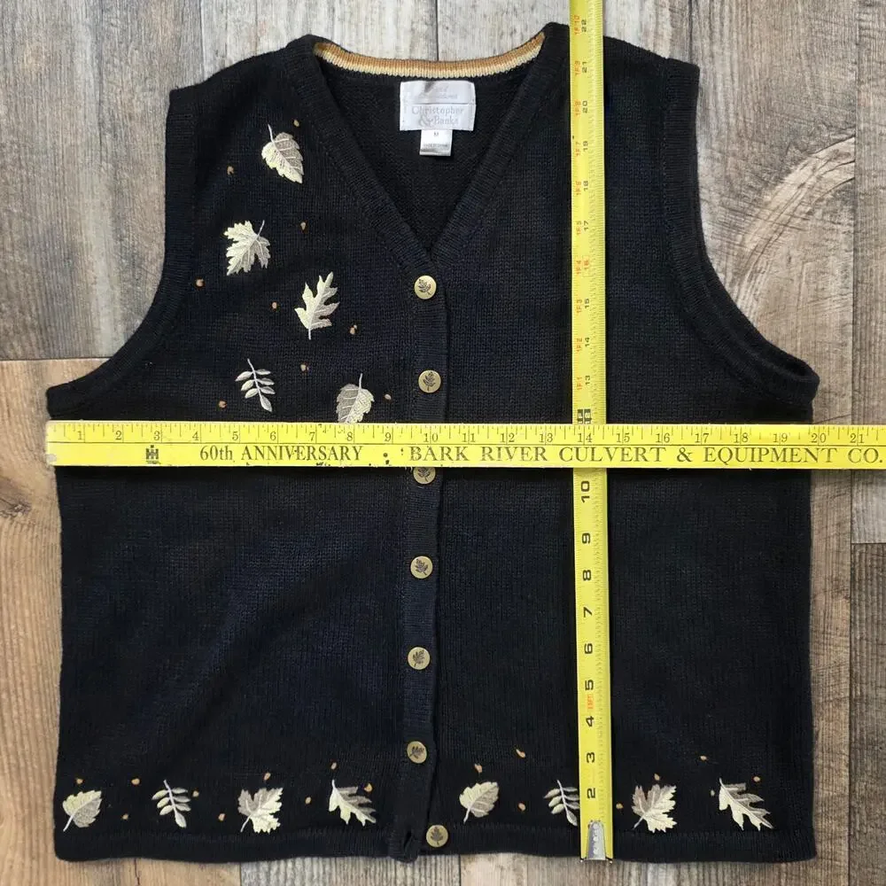 Vintage Sweater Vest Hand Embroidered Leaf Nature Y2k Size Medium Cottagecore